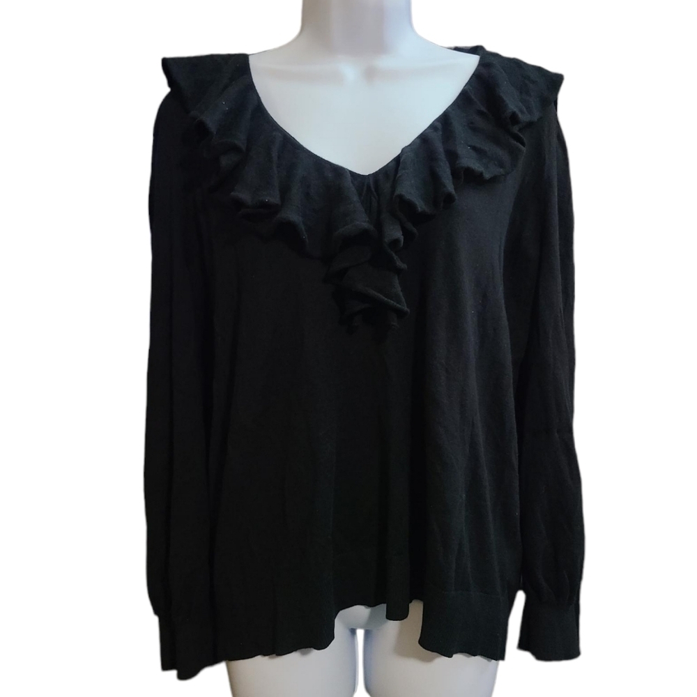 LAUREN V-Neck Ruffle Sweater 2X